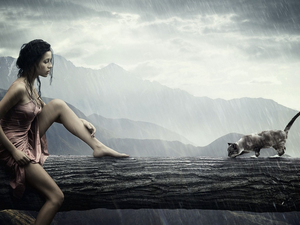 Девушка и кошка обои