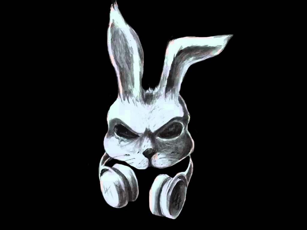 Кролик в наушниках обои