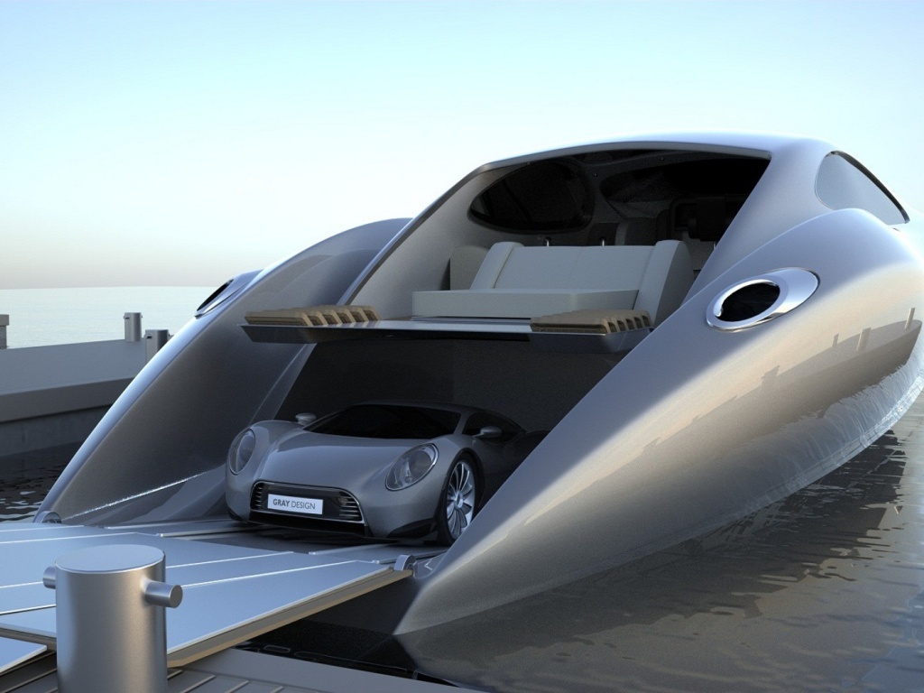 Яхта с автомобилем на борту обои