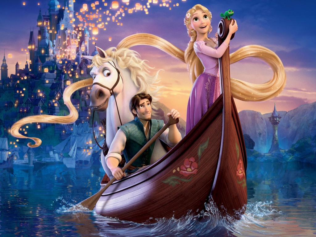 Рапунцель и Флин на лодке обои