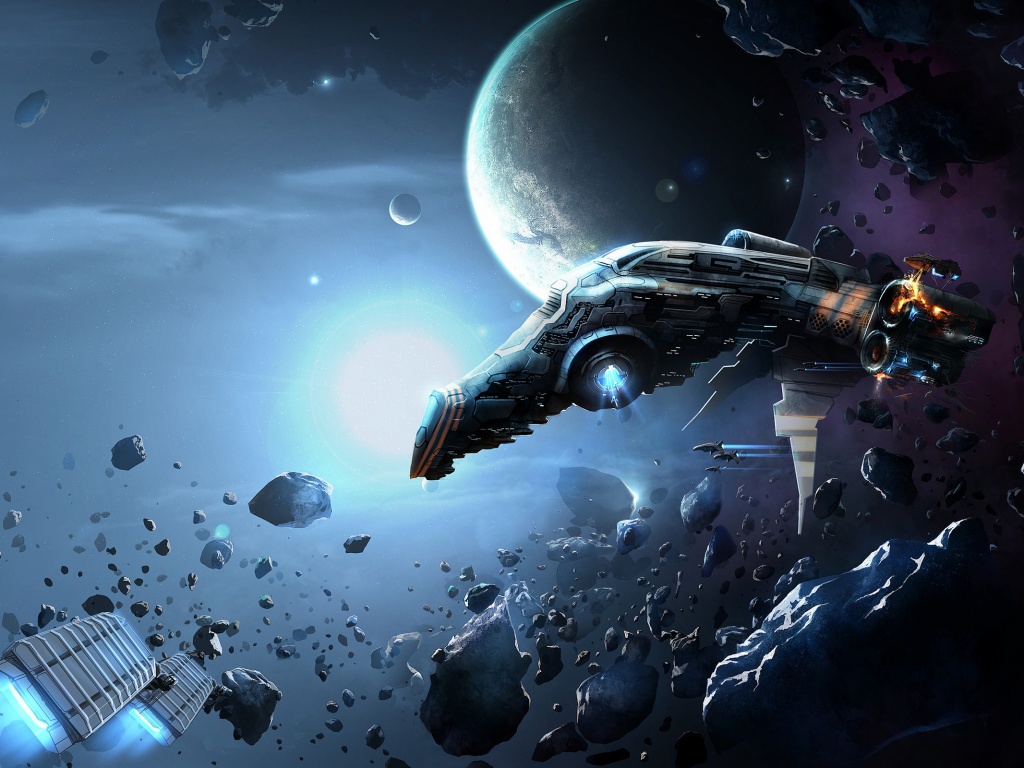 Полет в астероидах обои