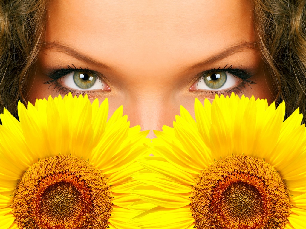 Девушка с желтыми ромашками обои