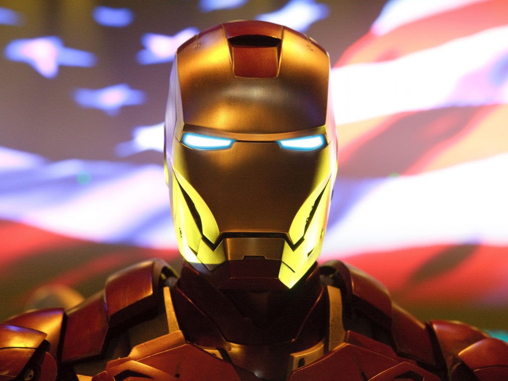 Железный человек на фоне американского флага обои