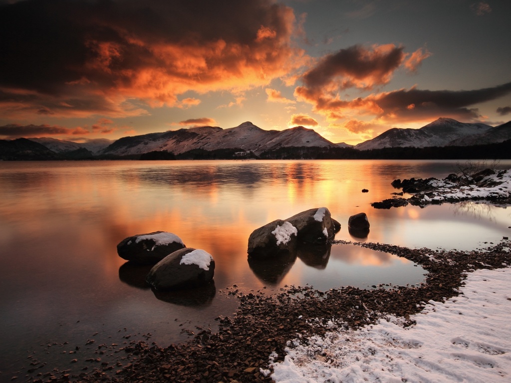 Картинный закат на озере обои