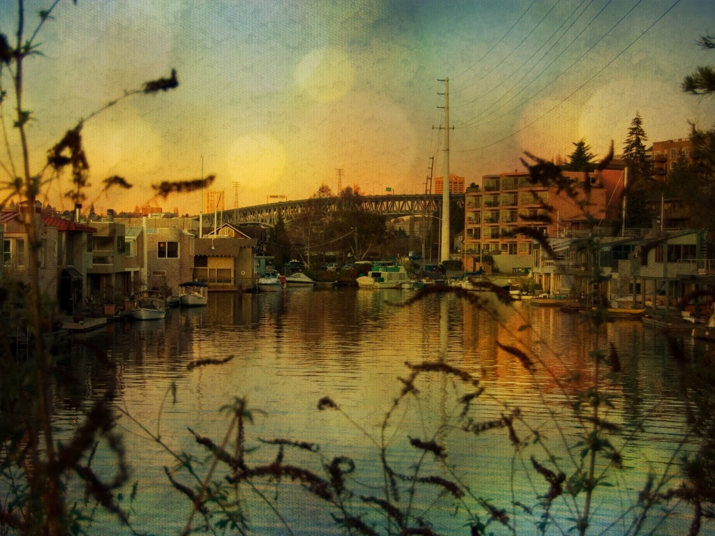 Городок на реке обои