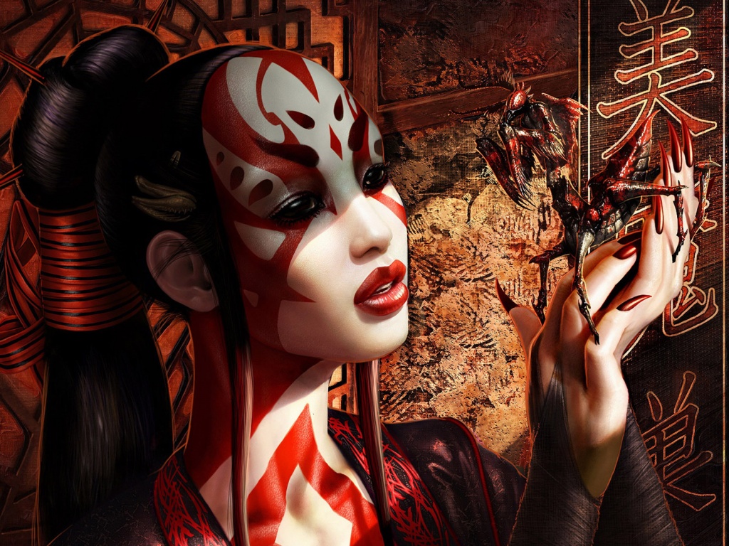 Девушка и богомол обои