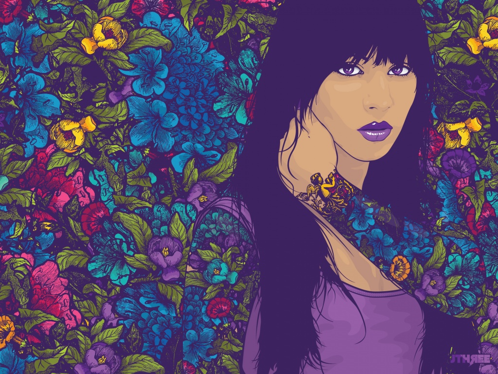Девушка с цветочной тату обои