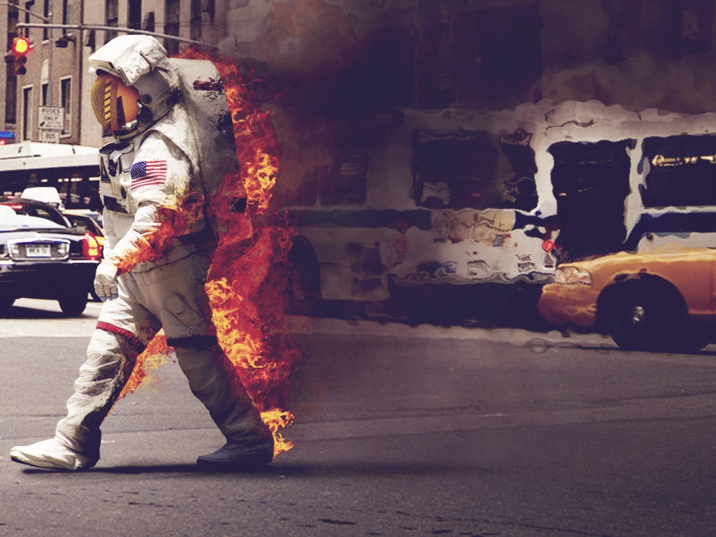 Астронавт в огне обои