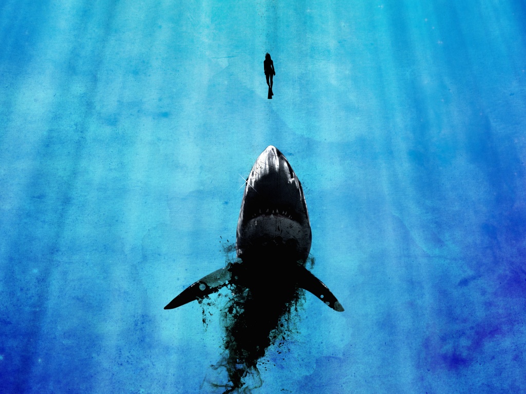Акула гонится за человеком обои