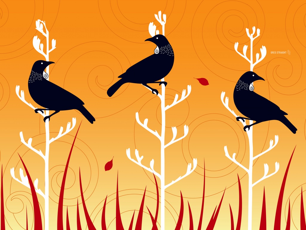 Векторные стилизованные птицы на ветках дерева обои