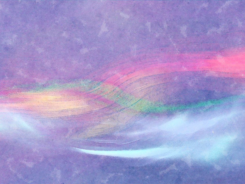 Радужные волны на нежно-фиолетовом фоне обои