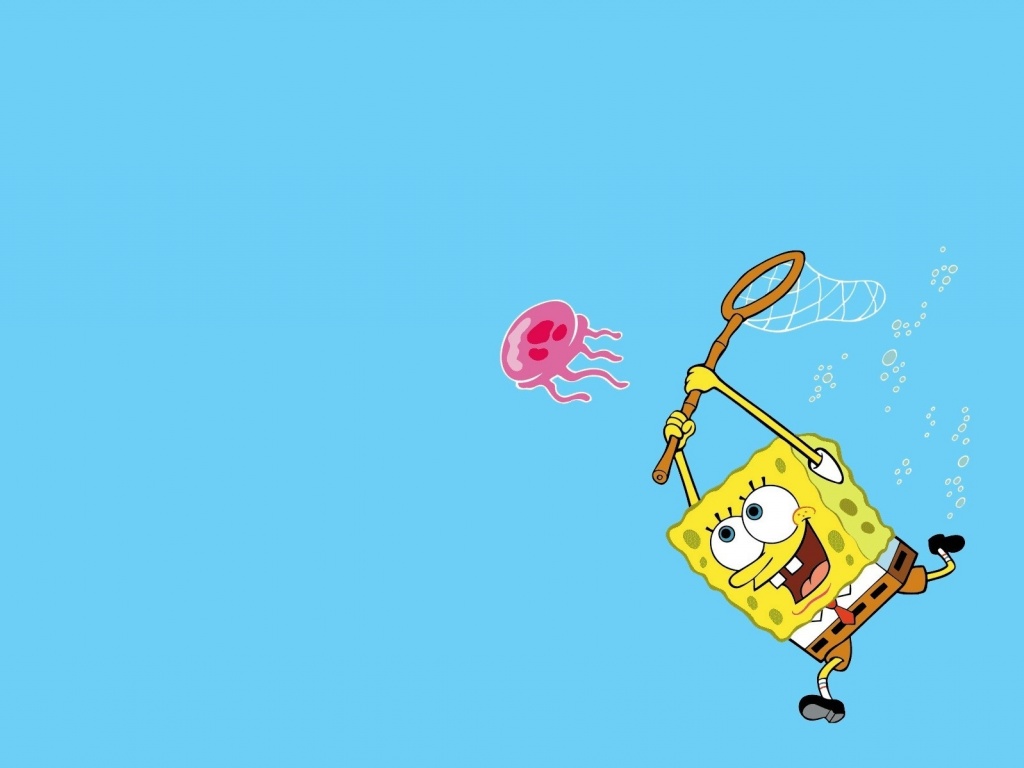 Губка Боб гонится за медузой обои