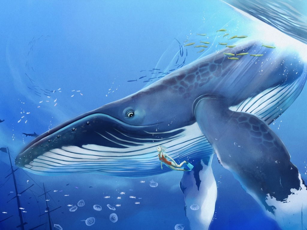Кит и девушка обои
