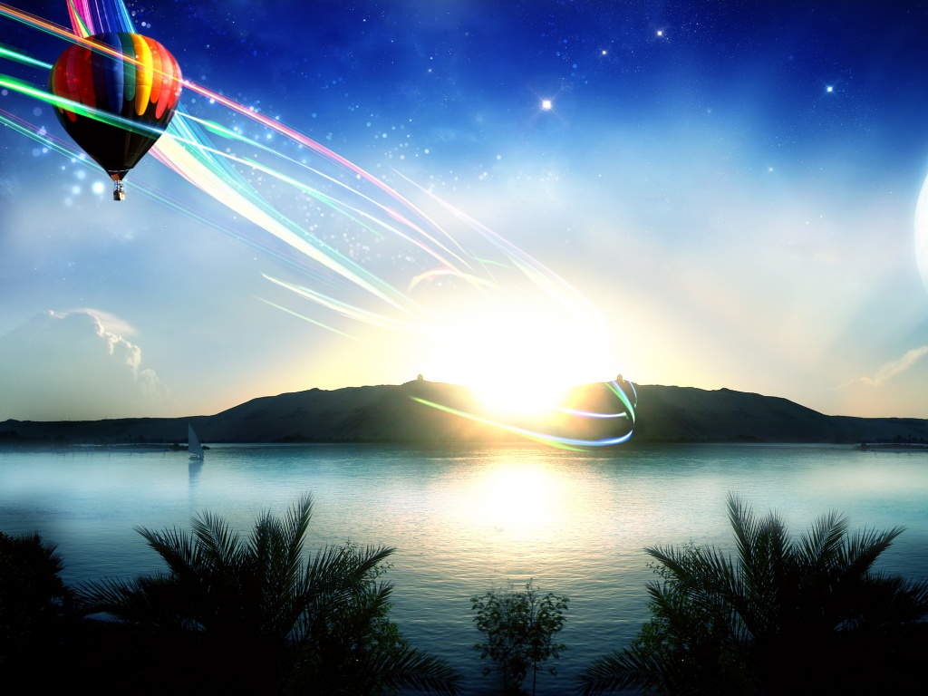 Радужный воздушный шар обои