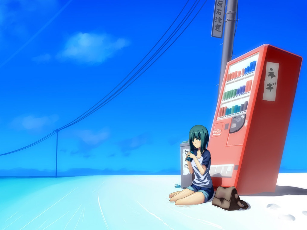 Девушка у автомата обои