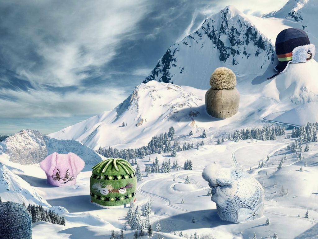 Прикольные шапки на горных вершинах обои