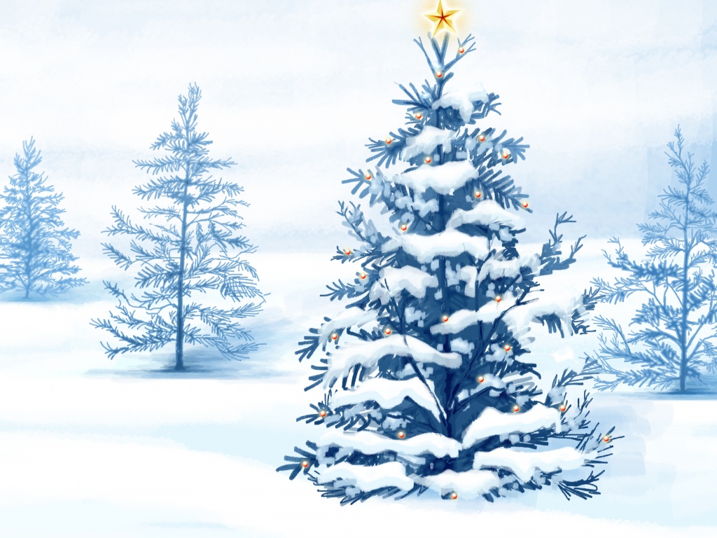 Украшенная ёлочка в лесу обои