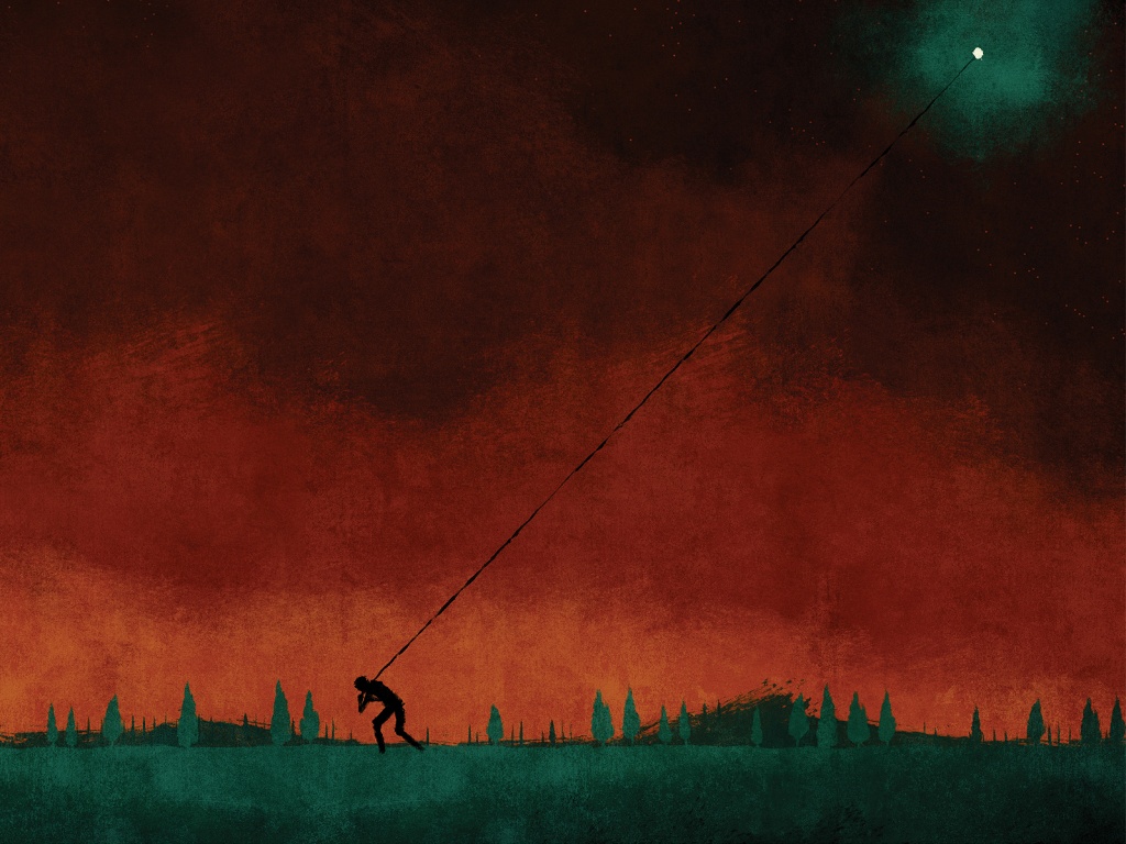 Человек тянущий звезду обои