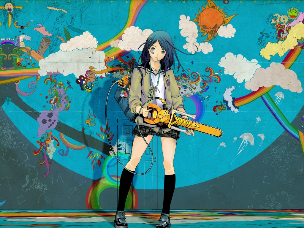 Девушка с бензопилой обои