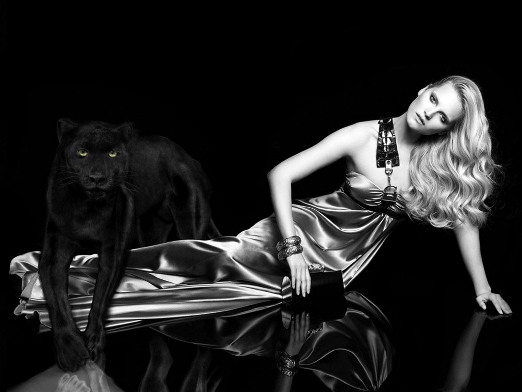 Красотка с пантерой обои