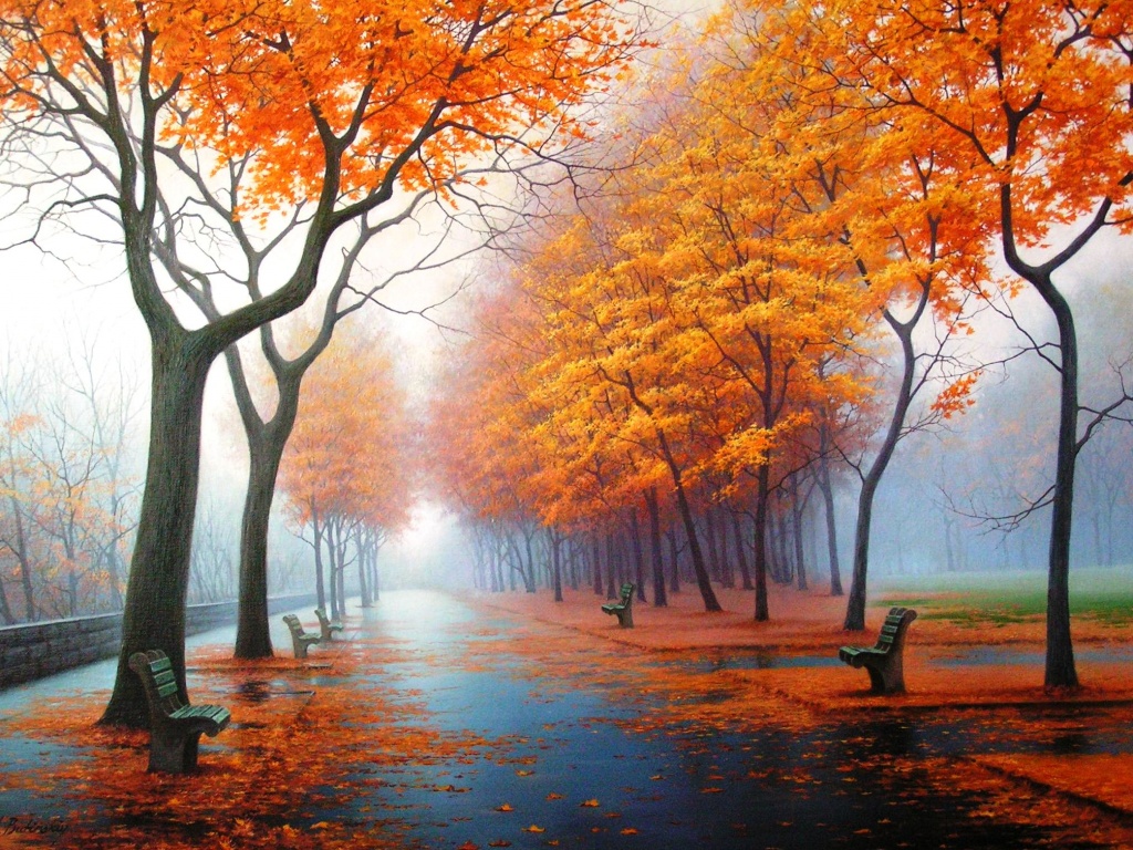 Дорога в осень обои