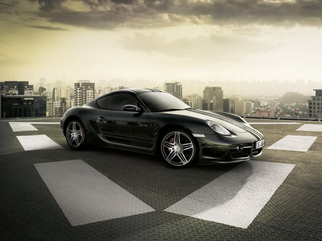 Порш на вертолетной площадке обои