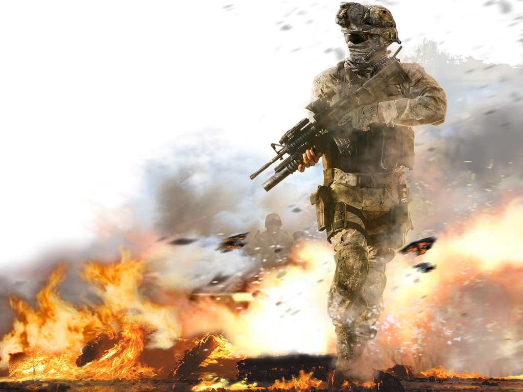 Солдат на фоне огня обои