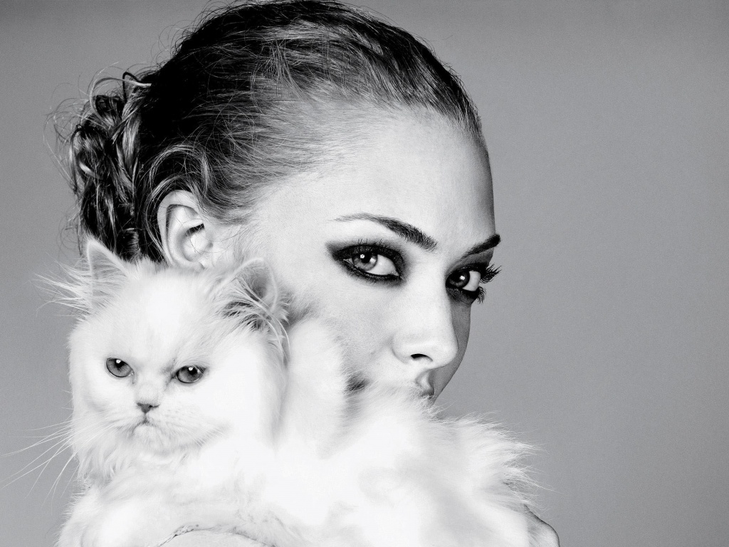Девушка с кошкой обои