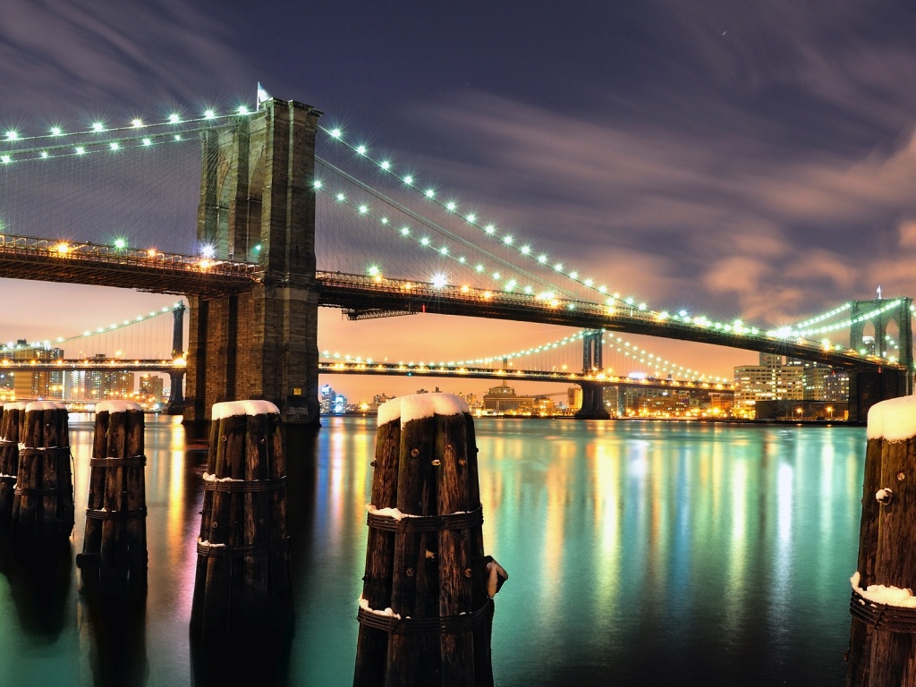 Бруклинский мост зимой HDR обои