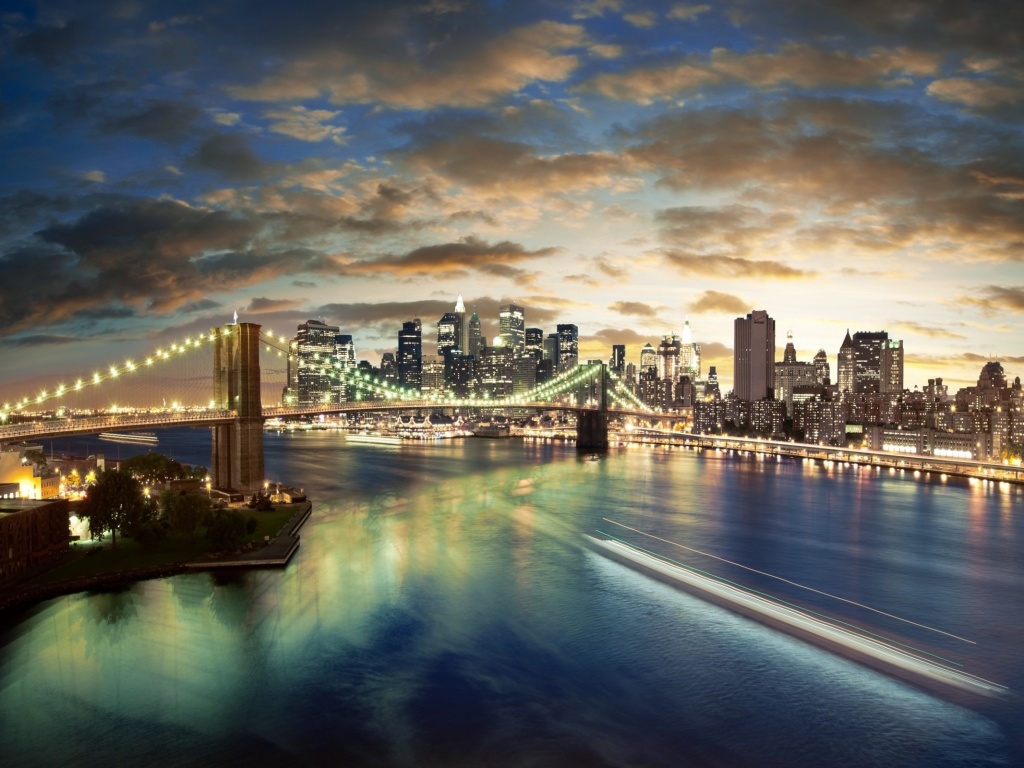 Мост в Нью-Йорке ночью обои