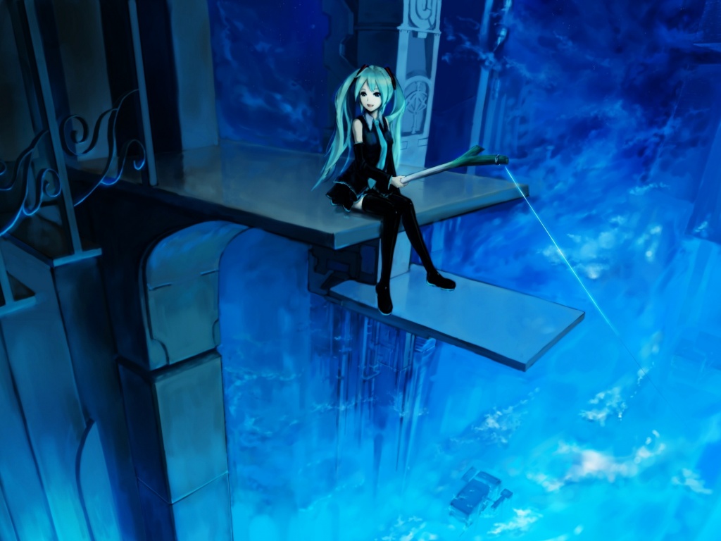 Хатсуне Мику с удочкой обои