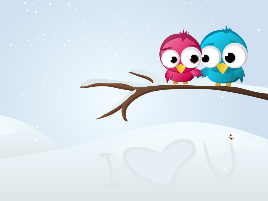 Две птички на ветке щебечут о любви обои