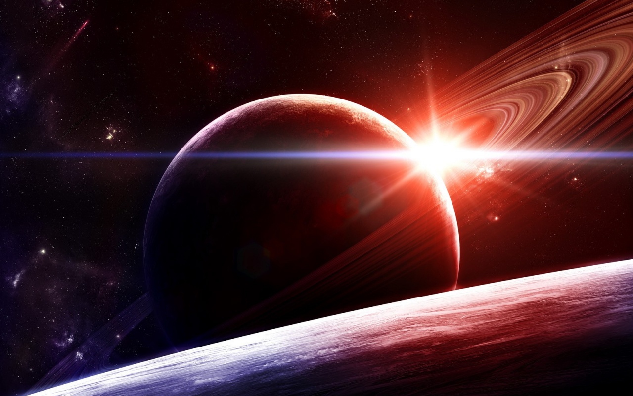 Солнце сквозь кольца Сатурна обои