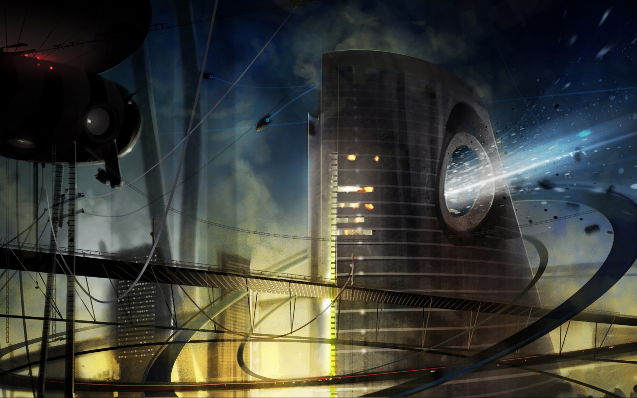 Выброс в городе будущего обои