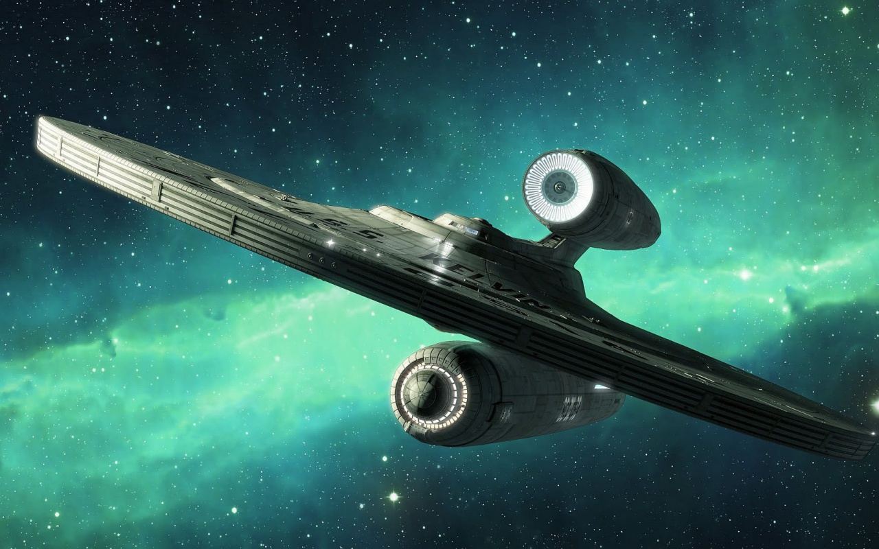 Космический корабль с двумя двигателями обои