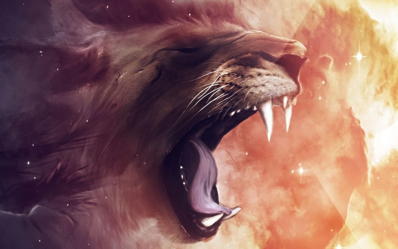 Рычащий лев обои