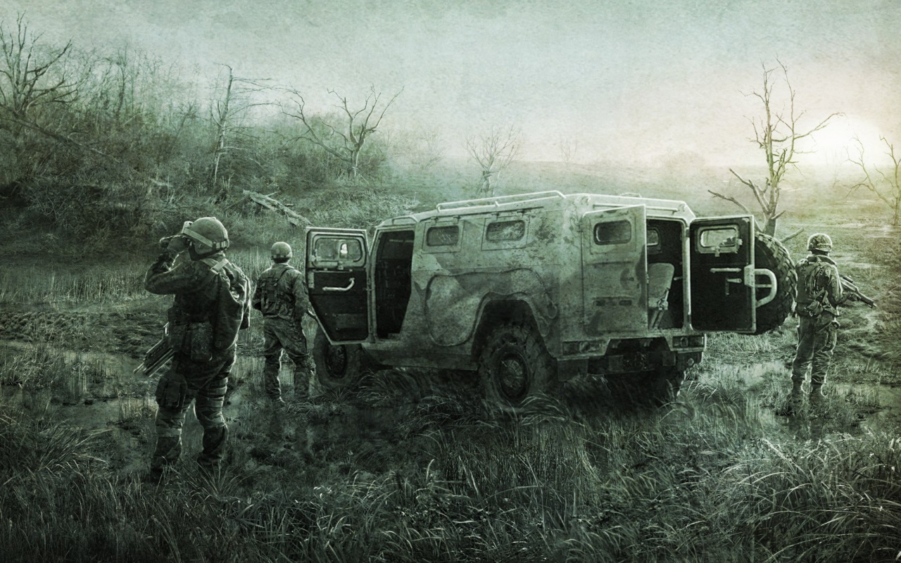 Солдаты из сталкера на болоте обои