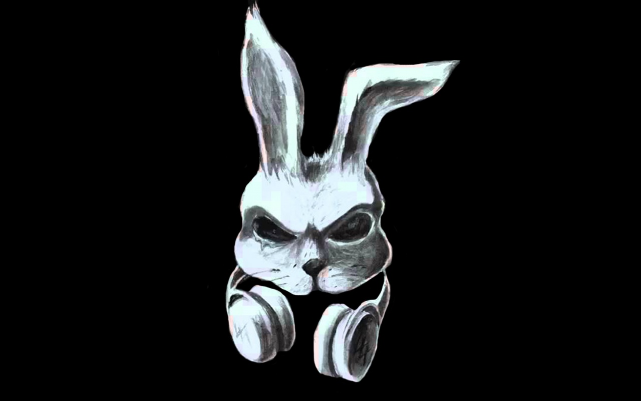 Кролик в наушниках обои