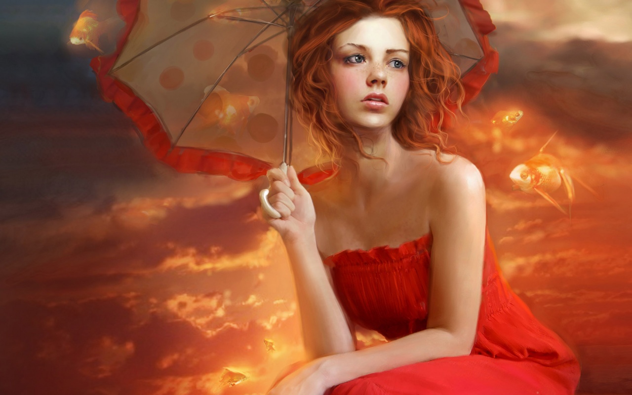 Девушка с зонтиком обои