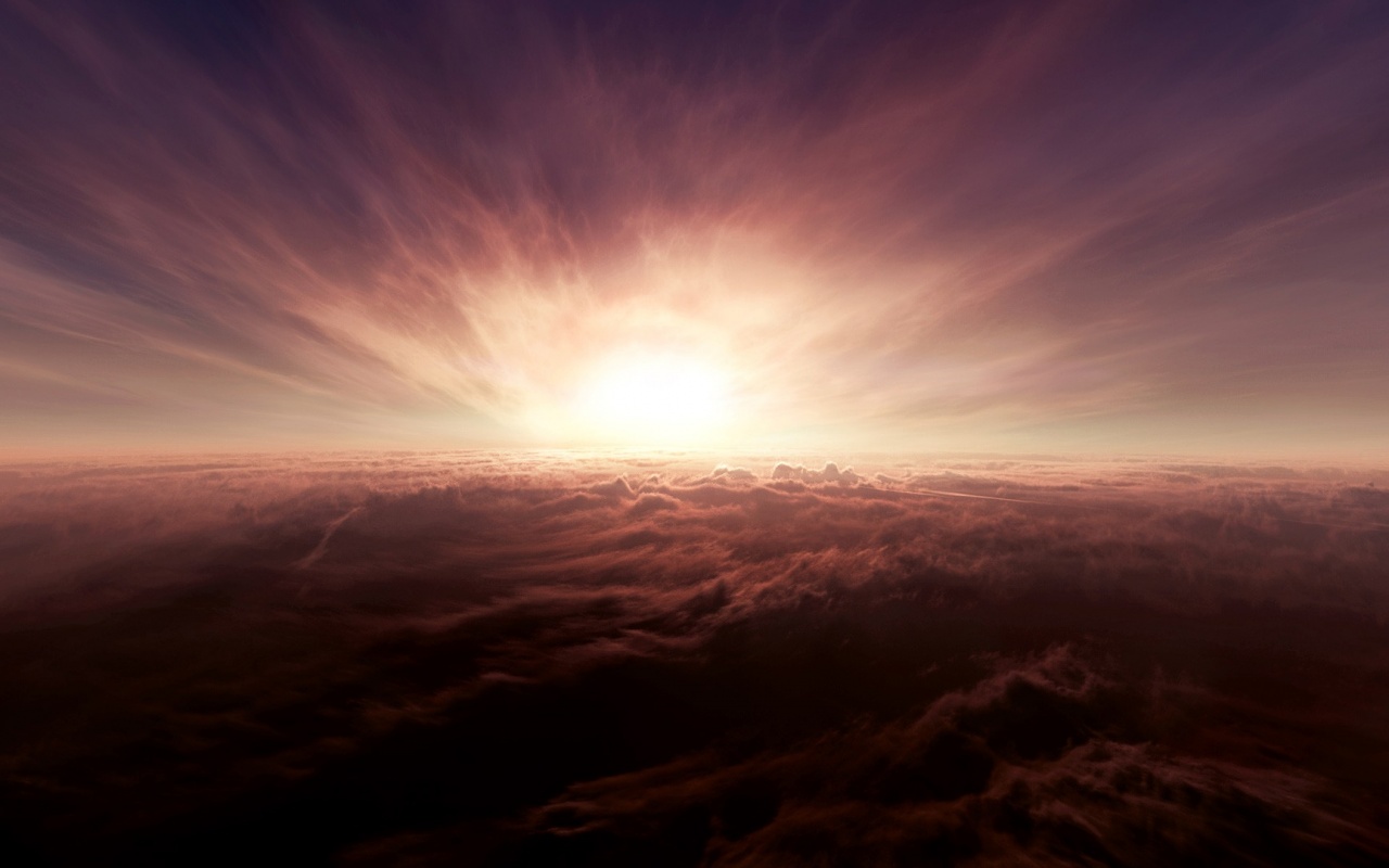 Закат над облаками обои