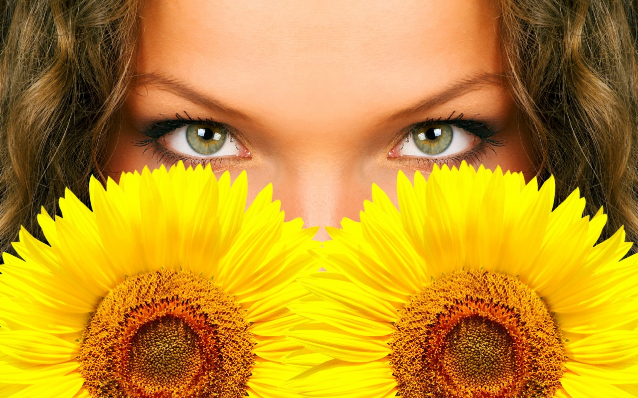 Девушка с желтыми ромашками обои