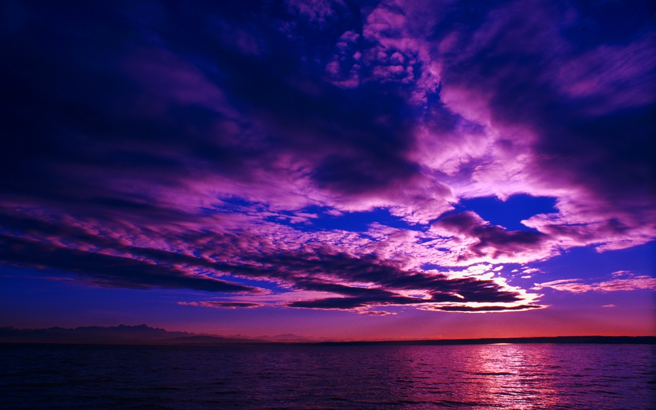 Фиолетовое закатное небо обои