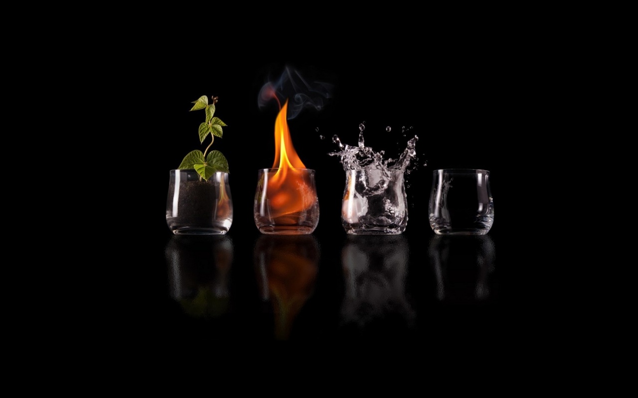 Четыре стихии: земля, огонь, вода, воздух. обои