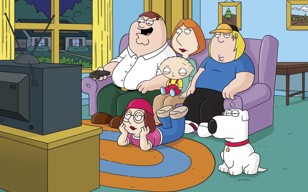 Гриффины всей семьей перед телевизором обои
