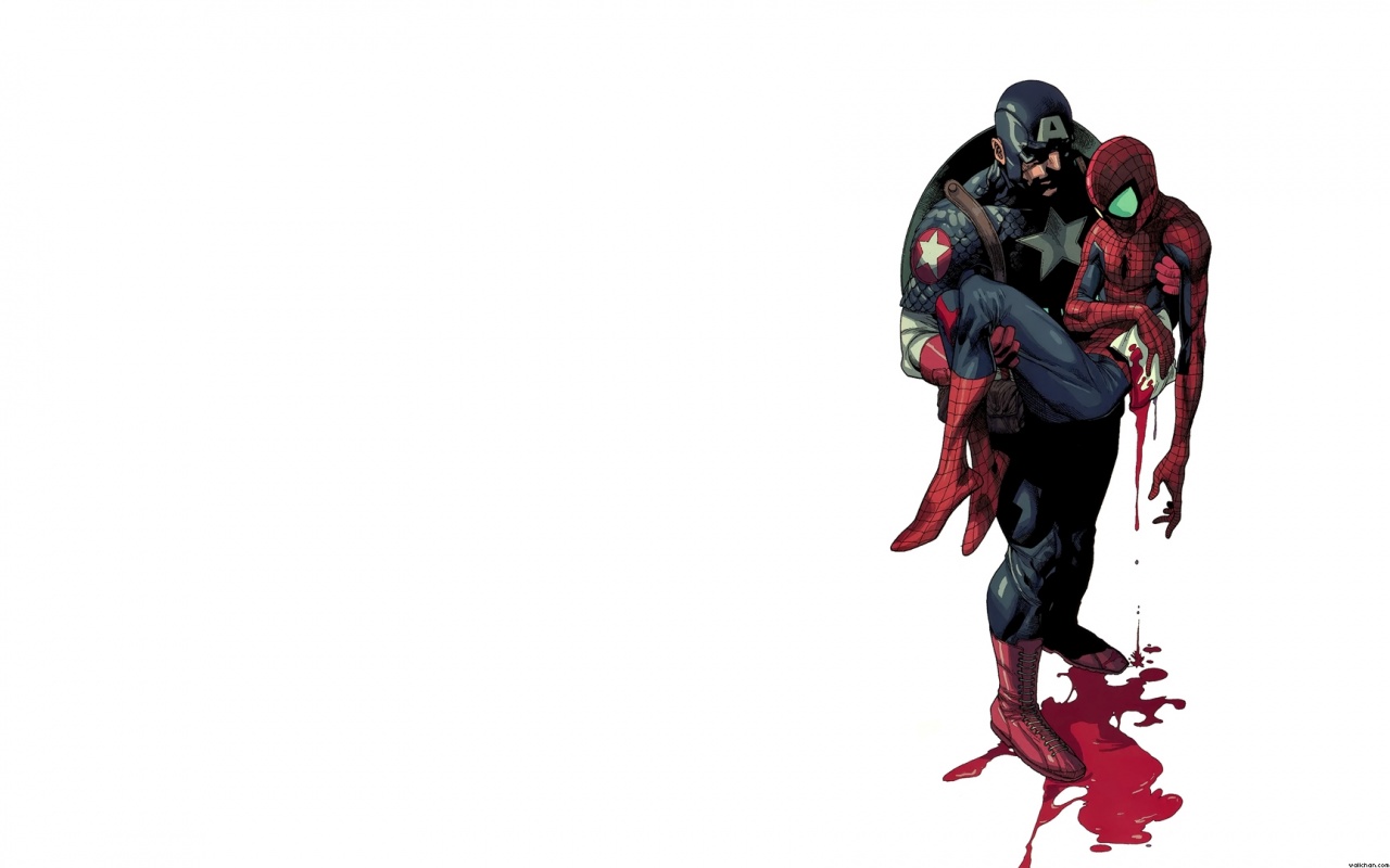 Капитан Америка и раненный Человек-паук обои