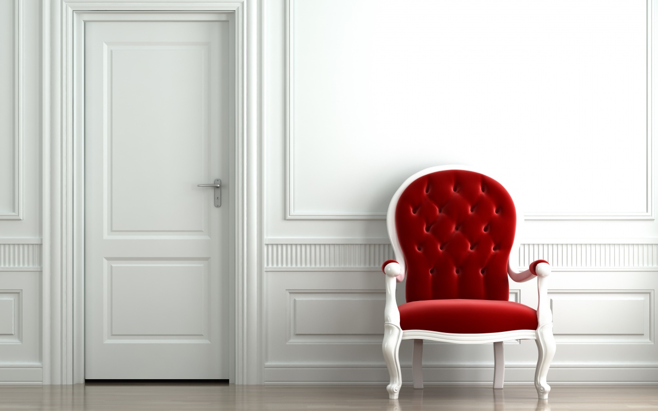 красное кресло в белой комнате обои