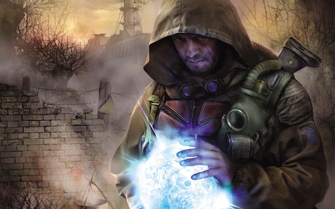 Сталкер с энергетическим артефактом в руках обои