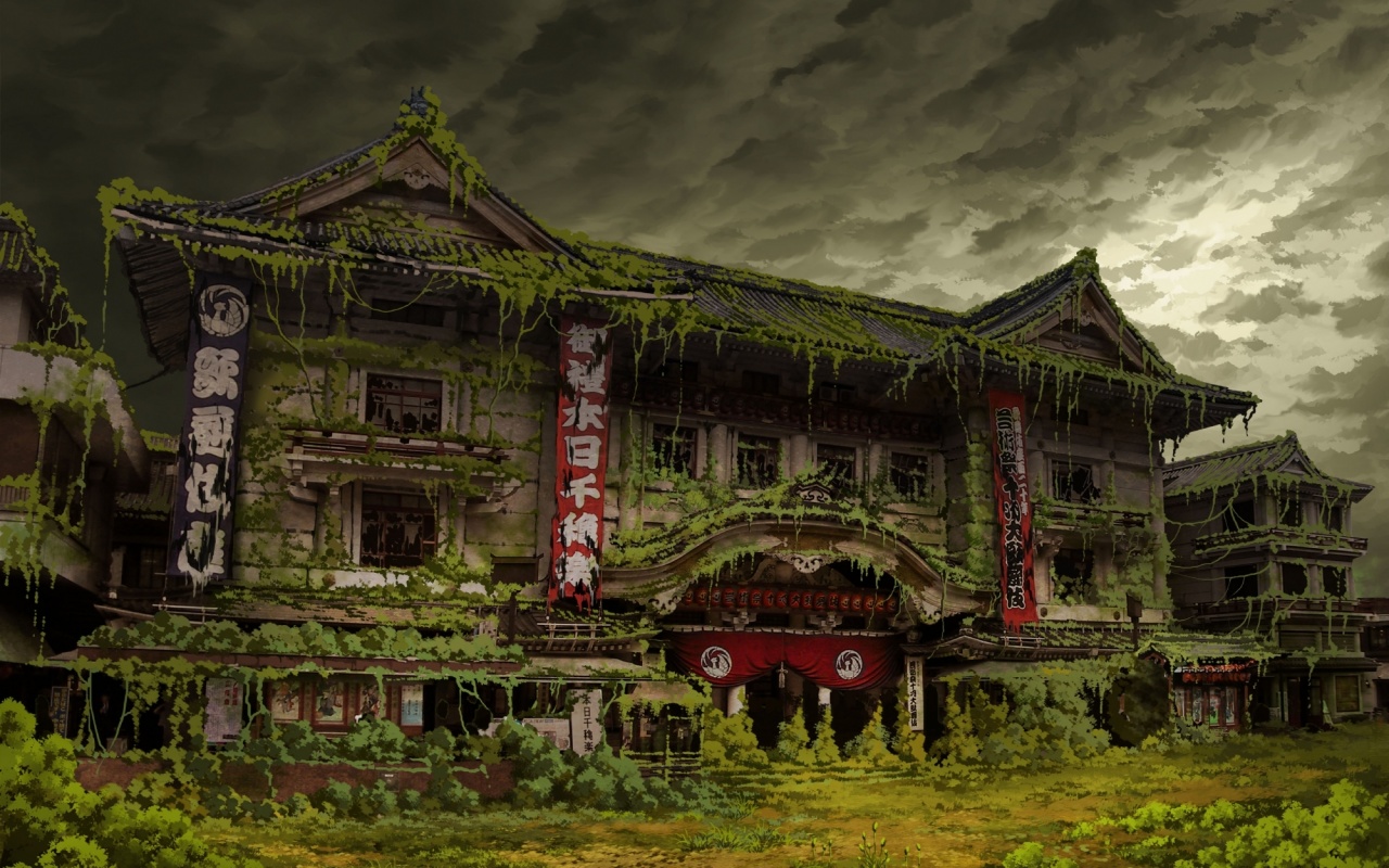 Заброшенное японское здание обои