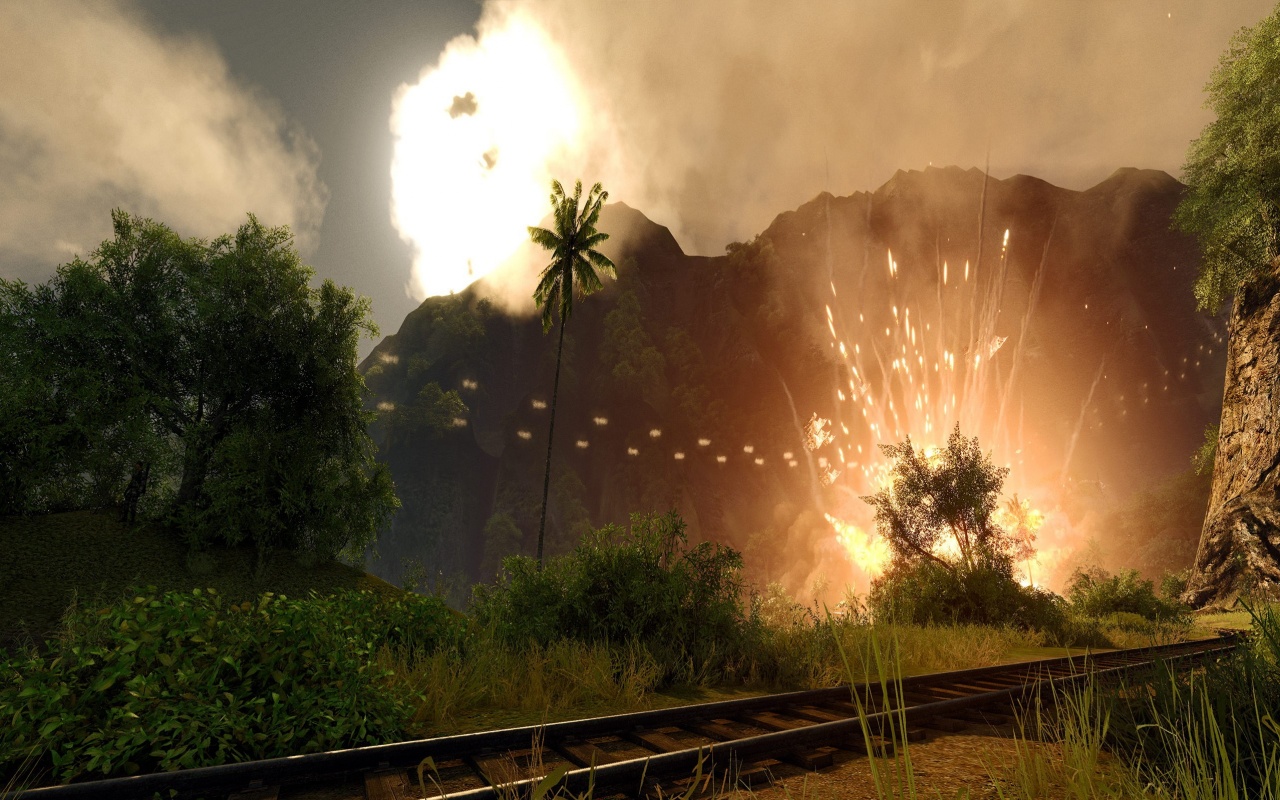 Взрыв в кустах обои