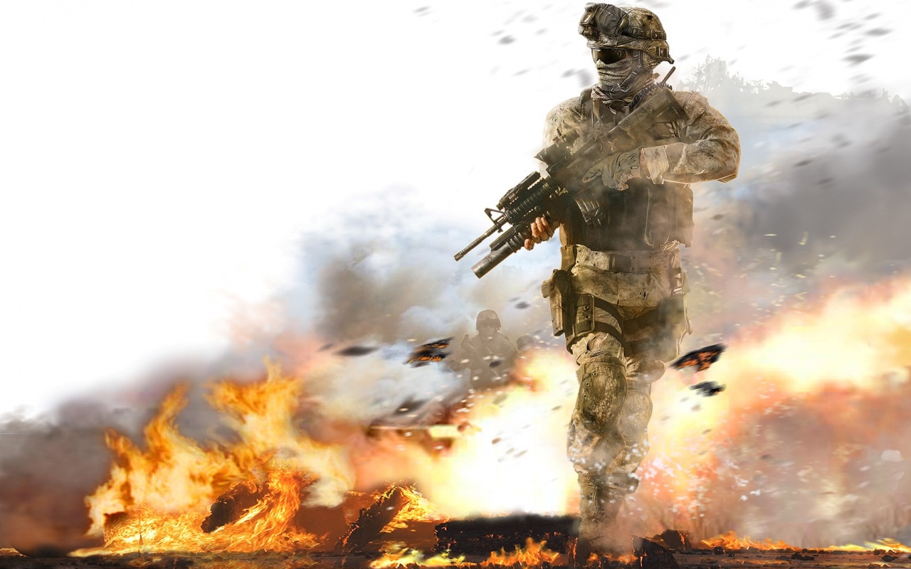 Солдат на фоне огня обои